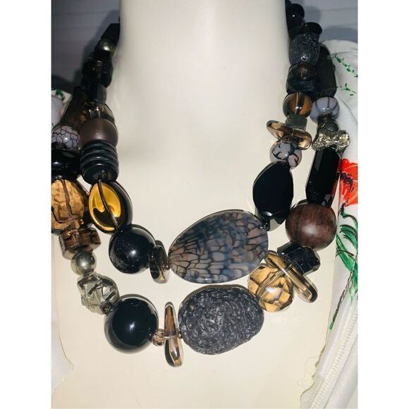Vintage Stephen Dweck 925 Multi Stone Double Stranded Chunky Necklace 20” - Picture 2 of 16